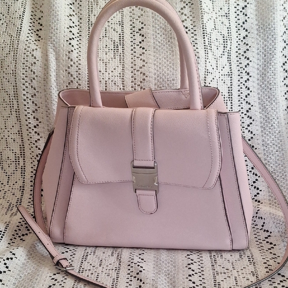 Calvin Klein Handbags - CALVIN KLEIN Pink Satchel with Silver Clasp and Saffiano Leather